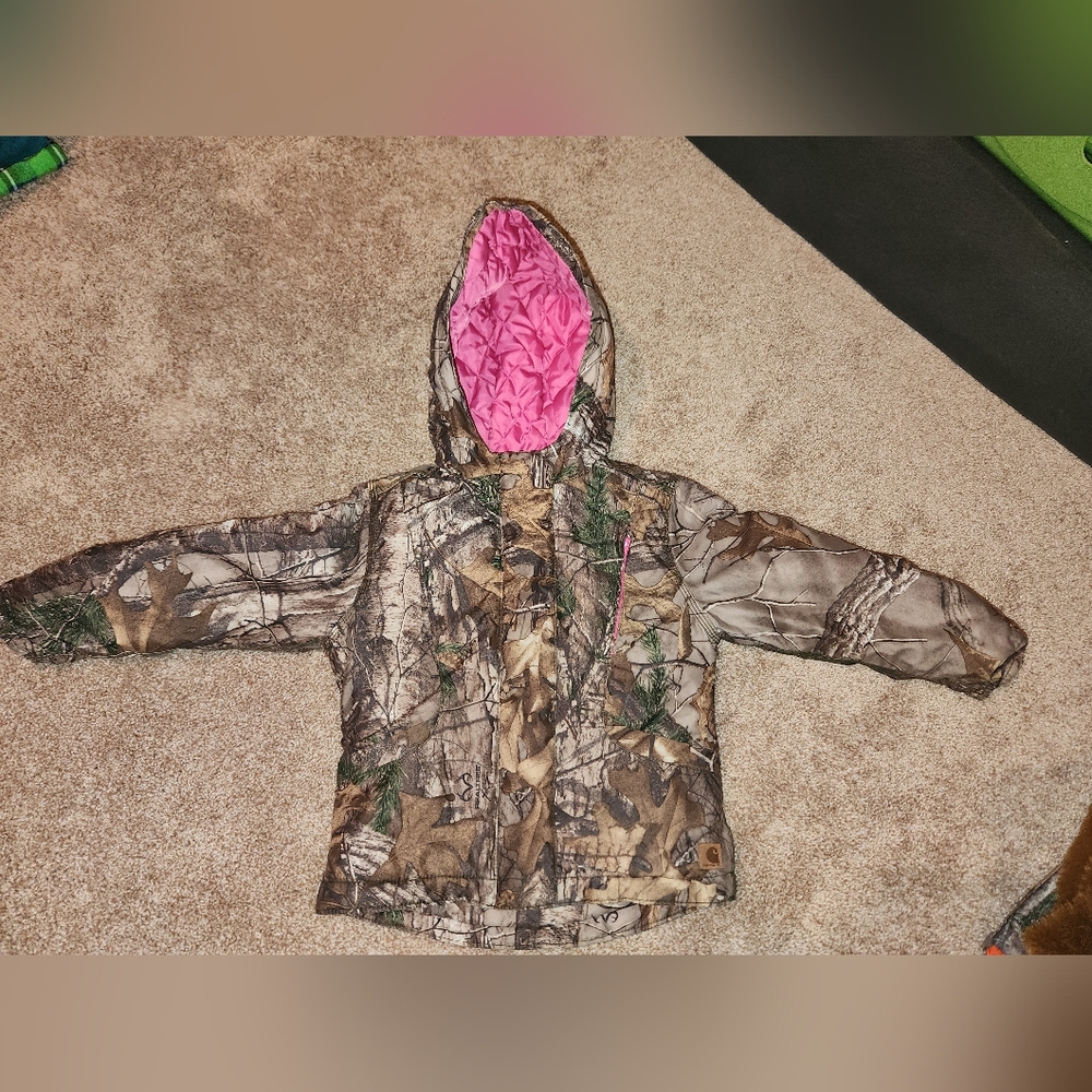 Xxs (4-5) girls carhartt camo/pink insulated coat